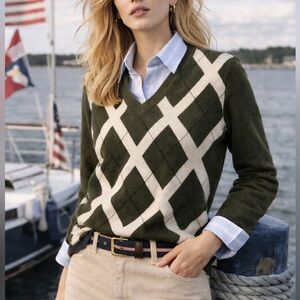 Tommy Hilfiger Olive and White Argyle Sweater